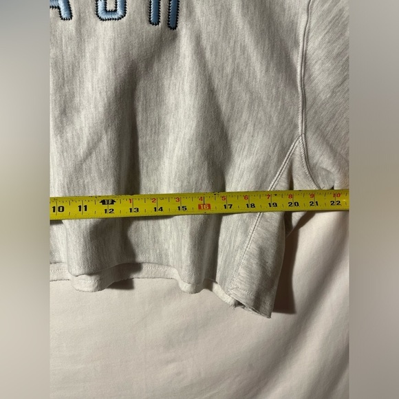 CHAMPION REVERSE WEAVE CUT OFF CREW NECK LONG SLEEVE SOFT GREY CROP SWEATSHIRT - Picture 7 of 8